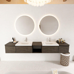Mondiaz bukla ensemble de meubles de bain 240x45x34cm 2 robinets 2 lavabos surface solide talc sans poignée 4 tiroirs avec softclose mélamine marron foncé SW705089