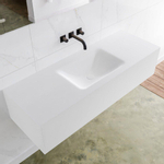 Mondiaz Lagom Meuble avec 1 tiroir 130x30x45cm vasque Cloud central sans trous de robinet Solid Surface Talc SW409001