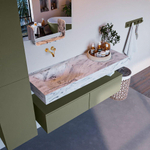 MONDIAZ ALAN - DLUX Ensemble de meuble de salle de bain - 130cm - meuble bas - Army - 2 tiroirs - lavabo suspendu - vasque à gauche - 0 trous de robinet - Glace SW806156