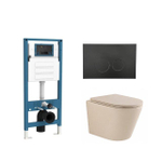 QeramiQ Dely Ensemble de toilettes - réservoir encastré Qeramiq Flush - abattant slim - plaque de commande noire mate en plastique - boutons ronds - beige SW1578551
