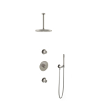 Hotbath Get Together douche thermostatique encastrable Buddy avec 2 robinets d'arrets nickel brossé douchette avec barre au plafond 30cm diamètre douche de tête 25cm SW158535