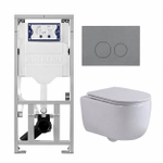 QeramiQ Dely Swirl Toiletset - 36.3x51.7cm - Geberit UP320 inbouwreservoir - met Burda frame - slim zitting - bedieningsplaat licht grijs - ronde knoppen - glans wit SW1164796