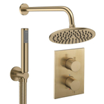 Crosswater MPRO Regendoucheset inbouw - 2 hendels - 20cm douchekop - handdouche - wandarm - geborsteld messing (goud) SW1472528