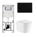 QeramiQ Dely Toiletset - 36.3x51.7cm - diepspoel - rimless - Geberit UP320 inbouwreservoir - met Burda frame - softclose toiletzitting - mat zwarte bedieningsplaat - rechtehoekige knoppen - wit glans SW1102477
