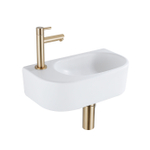 QeramiQ Fuente Ensemble de lavabo - 40x21.5x12cm - gauche - lisse - demi-rond - 1 trou de robinet - céramique - robinet de lavabo en laiton brossé - bonde - siphon abaissé - blanc mat SW1232819