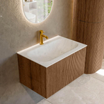 MONDIAZ KURVE-DLUX 70cm Meuble salle de bain - couleur Walnut - 1 tiroir - vasque BIG SMALL centre - 1 trou de robinet - couleur Opalo SW1137632