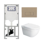 Duravit Starck 3 Pack WC - réservoir encastré Geberit - abattant Saniclass softclose - plaque de commande QeramiQ avec plaque de commande taupe - boutons rectangulaires - blanc SW1164215