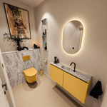 MONDIAZ TURE-DLUX Meuble toilette - 100cm - Ocher - EDEN - vasque Glace - position centrale - 1 trou de robinet SW1103432