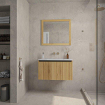 Adema Holz Ensemble meuble salle de bains - 80x45x45cm - 1 vasque en céramique blanche - sans trou de robinet - 1 tiroir - miroir - Caramel SW857466