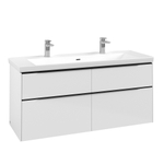 Villeroy & Boch Subway 3.0 meuble sous-lavabo - 130x55x45cm - avec poignée Volcano Black 1 découpe pour siphon panneau de particules Brilliant White SW701044