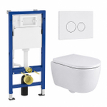 QeramiQ Dely Swirl Toiletset - 36.5x53cm - Geberit UP100 inbouwreservoir - 35mm zitting - witte bedieningsplaat - ronde knoppen - mat wit SW1138630