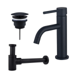 FortiFura Calvi Slim Kit mitigeur lavabo - robinet bas - bonde non-obturable - siphon design bas - Noir mat SW891931