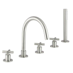Crosswater MPRO Crosshead Badrandkraan - 5 gats - met handdouche - geborsteld RVS SW648401