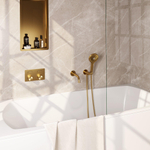 BRAUER Gold Carving mitigeur de bain encastré thermostatique - boutons-poussoirs SET 04 - bec - douchette à main 3 jets - flexible de douche - coude mural - or brossé PVD SW925620
