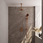 Ensemble de douche pluie encastré Brauer Copper Carving - douche principale 20cm - bras plafond 20cm - 2 fonctions - glijstang - incluant partie encastrable - douchette ronde 3 positions - PVD - cuivre brossé SW715763