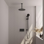 BRAUER Black Edition Douche de tête thermostatique encastrée - boutons-poussoirs - SET 72 - pomme de douche 30cm - bras de plafond - douchette 3 jets - flexible de douche - barre de douche intégrée - noir mat SW925437