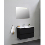 Basic Bella Meuble lavabo céramique avec 1 trou de robinet avec miroir avec éclairage 80x55x46cm Flat Pack Noir mat SW538994