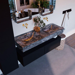 Mondiaz ALAN-DLUX Ensemble de meuble - 130cm - meuble Urban mat - 2 tiroirs - Lavabo Cloud Lava suspendu - vasque Gauche et droite - 0 trous de robinet SW808063