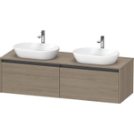 Duravit Ketho.2 Wastafelonderbouwkast - inclusief consoleplaat - met 2 laden - voor dubbele waskommen - 160x55x45.9cm - met handgrepen antraciet - eiken terra mat SW773008