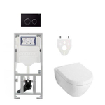 Villeroy & Boch Subway 2.0 DirectFlush Toiletset geberit reservoir - softclose bedieningsplaat sigma20 - zwart (glans wit) SW32468