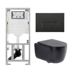 QeramiQ Dely Swirl Ensemble WC- 36.3x51.7cm - Réservoir encastré Geberit UP320 - abattant fin - Plaque de commande noir mat - Boutons rectangulaires - Noir mat SW1130193