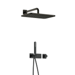 Hotbath Gal Complete doucheset inbouw - thermostatisch - 2 pushbuttons - 35cm wandarm - 27cm rechtoekige hoofddouche - staafhanddouche - Gun metal geborsteld PVD SW656369