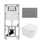 QeramiQ Dely Toiletset - 36.3x51.7cm - diepspoel - rimless - Geberit UP320 inbouwreservoir - softclose toilet zitting 35 mm - bedieningsplaat licht grijs - rechthoekige knoppen - wit glans SW1222088