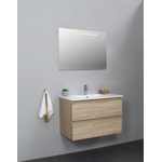 Basic Bella Meuble lavabo céramique avec 1 trou de robinet avec miroir avec éclairage 80x55x46cm Flat Pack Chêne SW538939