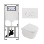 QeramiQ Dely Toiletset - 36.3x51.7cm - diepspoel - rimless - Geberit UP320 inbouwreservoir - softclose toilet zitting 35 mm - glans witte bedieningsplaat - ronde knoppen - mat wit SW1235381