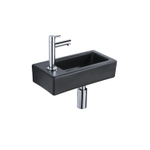 QeramiQ Fuente fonteinset – 37.5x18.5x9 cm – keramiek zwart mat – kraangat links – chromen kraan SW1232722