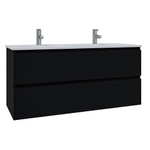 Saniclass Chaci Ensemble meuble de salle de bains - 120x45x55cm - lavabo en céramique blanc brillant - 2 vasques - 2 trous de robinetterie - 2 tiroirs - noir mat SW809390