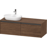 Duravit Ketho 2 meuble bas sous-lavabo avec plan de consolation avec 2 tiroirs pour vasque à poser à gauche 140x55x45.9cm avec poignées anthracite noyer foncé mat SW771979