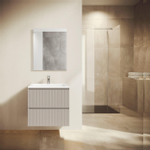 Saniclass Prime Blend Meuble de salle de bain - 60x55x46cm - 1 vasque rectangulaire en céramique blanc - 1 trou de robinet - 2 tiroirs - miroir rectangulaire - mat cotton (beige) SW916975