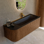 MONDIAZ KURVE 125cm Meuble salle de bain avec module 25 G - couleur Walnut - 1 tiroir - 1 porte - vasque BIG MEDIUM droite - 1 trou de robinet - Urban SW1138469