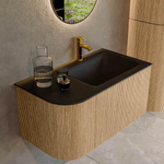 MONDIAZ KURVE 85cm Meuble salle de bain avec module 25 G - couleur Oak - 1 tiroir - 1 porte - vasque CLOUD droite - 1 trou de robinet - Urban SW1138399