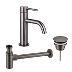 FortiFura Calvi Slim Kit mitigeur lavabo - robinet bas - bonde nonobturable - siphon design - PVD Gunmetal SW911760