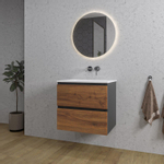 Adema Industrial 2.0 Ensemble de meuble 60x45x55cm avec vasque blanche en céramique sans trou de robinet avec trop-plein et miroir bois/noir SW816086