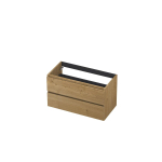 INK Wastafelonderkast - 90x45x52cm - 2 lades - greeploos - met houten keerlijst - MDF - Natur SW454451