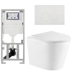QeramiQ Dely Ensemble WC - 36.3x51.7cm - cuvette profonde - sans bride - réservoir encastré Geberit UP320 - avec cadre Burda - abattant WC softclose - plaque de commande blanche mate - boutons ronds - blanc mat SW804603