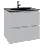 Saniclass Chaci Meuble de salle de bain - 80x45x55cm - lavabo en céramique noir mat - 1 vasque - 1 trou de robinet - 2 tiroirs - blanc mat SW809363