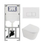 QeramiQ Dely Toiletset - 36.3x51.7cm - diepspoel - rimless - Geberit UP320 inbouwreservoir - met Burda frame - softclose toilet zitting 35 mm - glans witte bedieningsplaat - rechthoekige knoppen - mat wit SW1235380