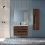 Saniclass Prime Essential Ensemble meuble de salle de bains - 80x55x46cm - 1 vasque ovale blanche - 1 trou de robinet - 2 tiroirs - miroir rectangulaire - noyer (bois) SW925091