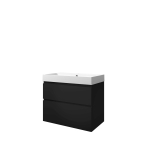 Proline Loft badkamermeubelset - 80x46x70cm - polystone Loft wastafel - 1 kraangat - a symmetrisch - MDF lak Mat zwart/Mat wit SW350262