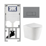 QeramiQ Dely Toiletset - 36.3x51.7cm - diepspoel - rimless - Geberit UP320 inbouwreservoir - met Burda frame - softclose toiletzitting - bedieningsplaat licht grijs - rechthoekige knoppen - mat wit SW1164343