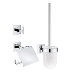 Grohe Start Cube set d'accessoires 3-en-1 - porte-rouleau de toilette - avec couvercle - crochet à serviette - avec ensemble de brosse de toilette - avec insert en verre - chrome SW878187