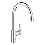 Grohe Start Edge Robinet de cuisine - monotrou - bec rehaussé rotatif extractible - saillie 21.5cm - poignée fermée - Chrome SW924867