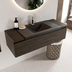 Ensemble de meuble de salle de bain Mondiaz BUKLA 120x45x34cm 1 trou de robinet lavabo central solid surface Urban sans poignée 1 tiroir avec softclose Mélamine Marron foncé SW704923