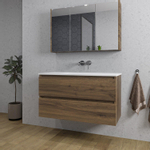 Adema Chaci Ensemble de meuble - 100x46x57cm - 1 vasque en céramique blanche - sans trou de robinet - 2 tiroirs - armoire de toilette - Noyer SW856549