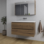 Saniclass Chaci Ensemble meuble de salle de bains - 100x46x55cm - lavabo en céramique blanc - 1 vasque - sans trous de robinet - 2 tiroirs - armoire de toilette - noyer (bois) SW856549