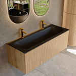 MONDIAZ KURVE 120cm Meuble salle de bain - couleur Oak - 1 tiroir - vasque BIG LARGE centre - 2 trous de robinet - Urban SW1138392